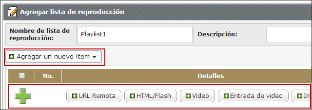 Agregar nueva Lista de Reproducción