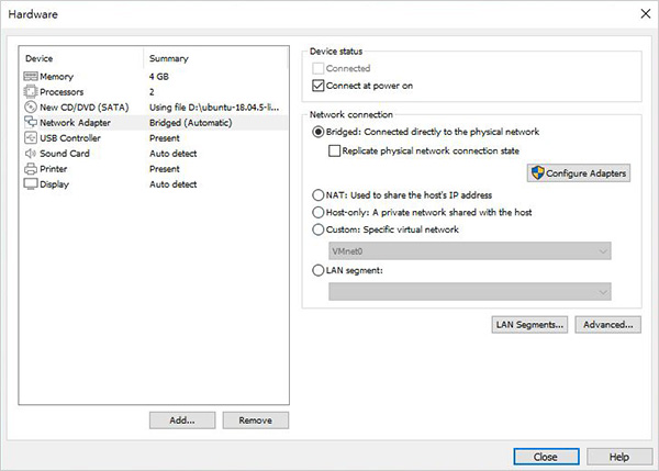 Configure hardware settings