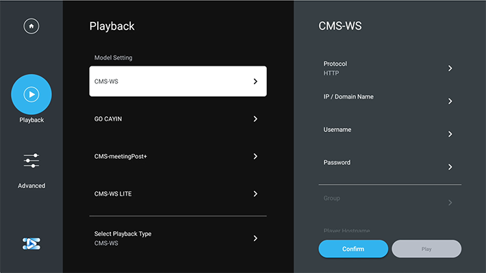 CAYIN CMS-WS Player playback settings