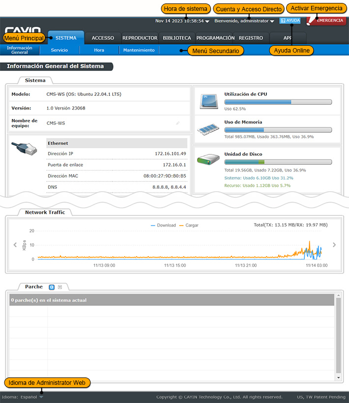 CAYIN CMS User Manuals - Introducción Al Interfaz De Usuario