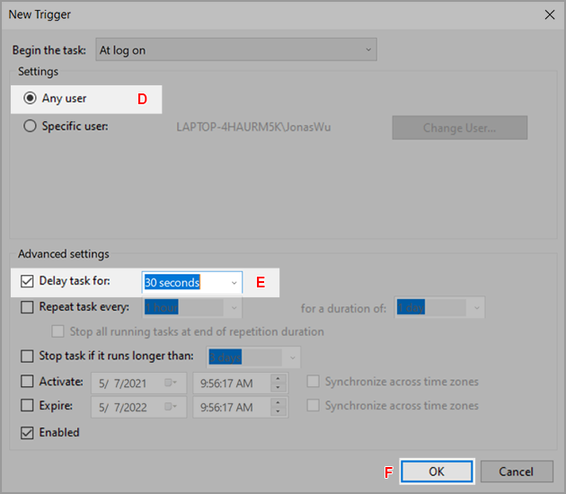 new triggers - settings