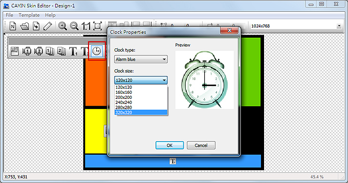 Configure the clock area Configure the clock area