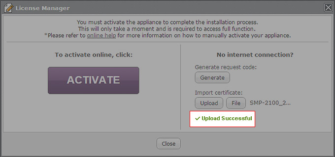 Manual Activation Successful Manual Activation Successful
